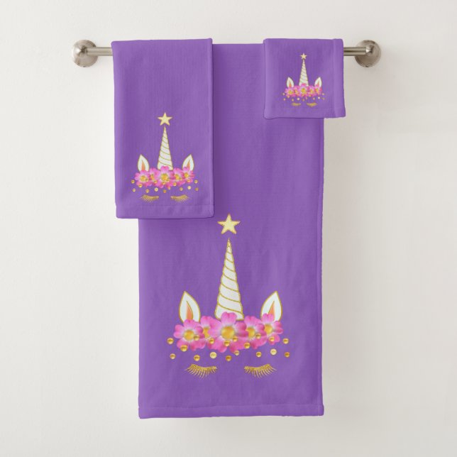 Einhorn, Blume & Gold Confetti Badetuch Set (Insitu)