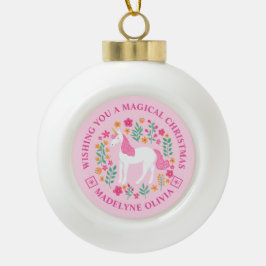 Einhorn-Blume Magische Weihnachten Personalisiert Keramik Kugel-Ornament