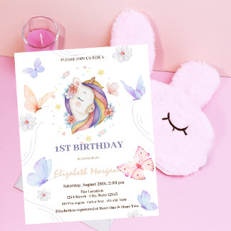 Einhorn-Blume Schmetterlingspunkte Geburtstag Einladung