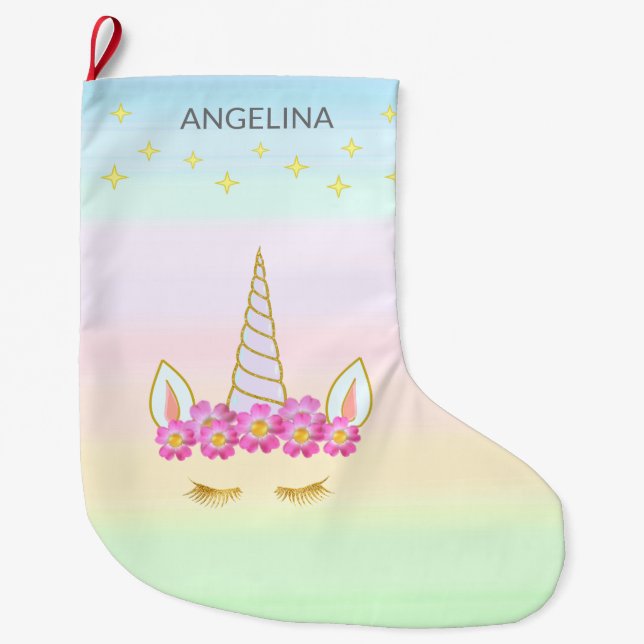 Einhorn Blume & Sterne Grosser Strumpf Großer Weihnachtsstrumpf (Vorderseite)