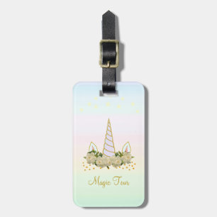 Einhorn Blumen, Gold Konfetti & Sterne auf Pastell Gepäckanhänger