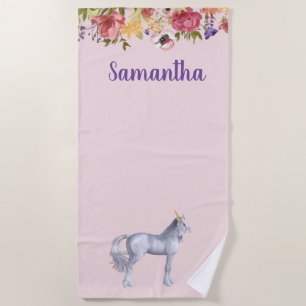 Einhorn Blumen Personalisierter Name Strandtuch
