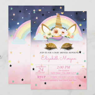 Einhorn Blumen Regenbogen Ombre Babyparty Einladung
