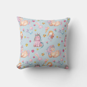 Einhorn & Blumenaquarell im Pastell-Look Kissen