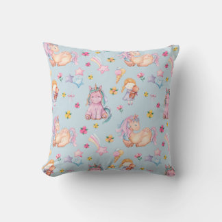 Einhorn & Blumenaquarell im Pastell-Look Kissen