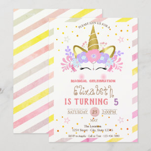 Einhorn-Blumenkrone, gestreift Geburtstag Einladung