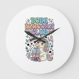Einhorn Boba Einhorn Club Kawaii Schriftzug Design Große Wanduhr