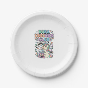Einhorn Boba Einhorn Club Kawaii Schriftzug Design Pappteller