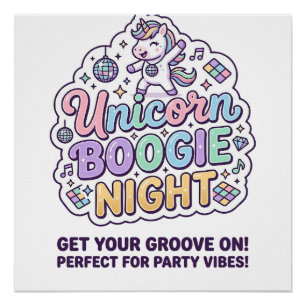 Einhorn Boogie Nacht Fette Typografie Grafik T-Shi Poster