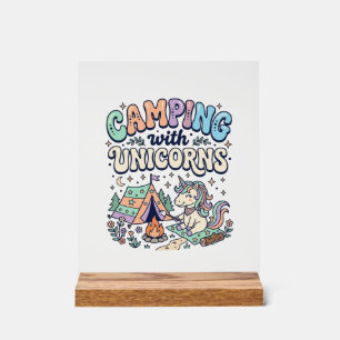 Einhorn Camping mit Einhörnern Kawaii Aufkleber un Acrylschild