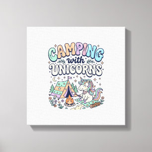 Einhorn Camping mit Einhörnern Kawaii Aufkleber un Leinwanddruck