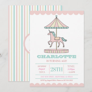 Einhorn Carousel Geburtstag Einladung Rosa Minze