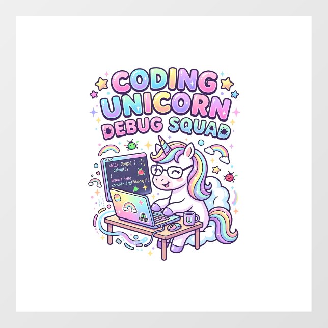 Einhorn Coding Einhorn Debug Squad Charmanter Mark Fensteraufkleber (Blatt)