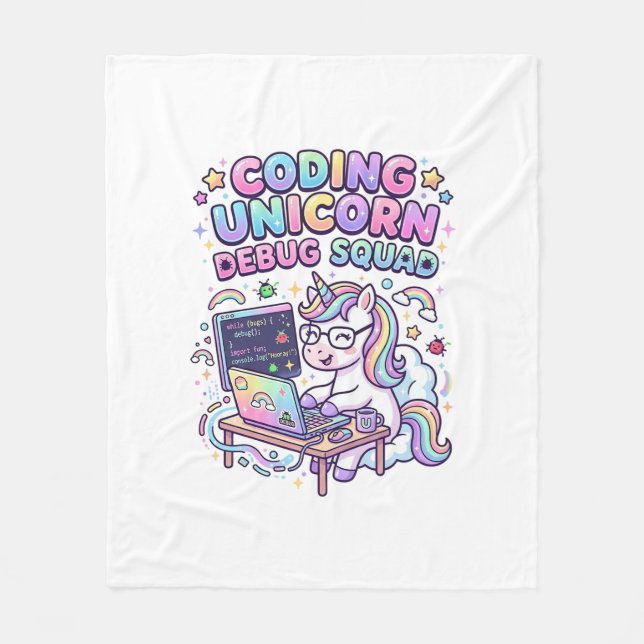 Einhorn Coding Einhorn Debug Squad Charmanter Mark Fleecedecke (Vorderseite)