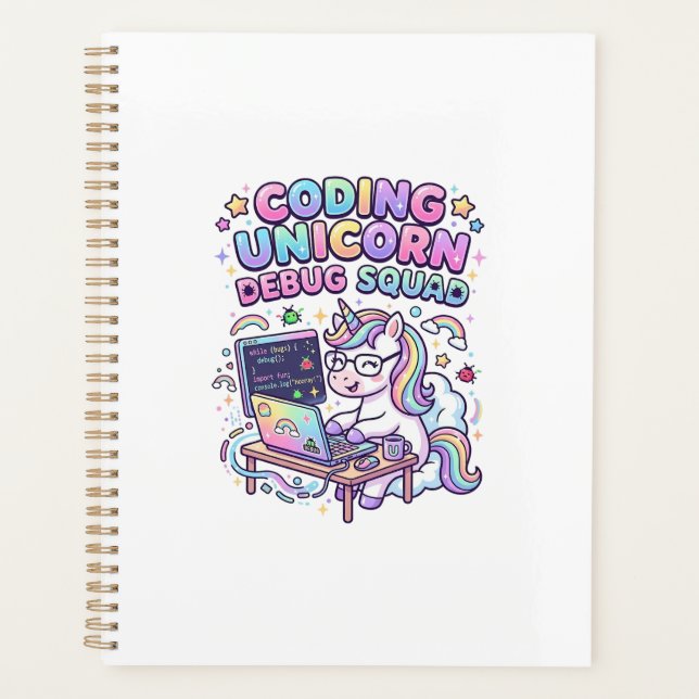 Einhorn Coding Einhorn Debug Squad Charmanter Mark Planer (Vorderseite)