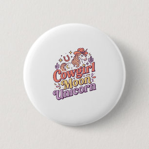Einhorn Cowgirl Mond Einhorn Whimsical Merch Desig Button