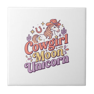 Einhorn Cowgirl Mond Einhorn Whimsical Merch Desig Fliese