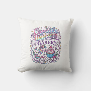 Einhorn-Cupcake Einhorn-Bäckerei Weißer Hintergrun Kissen