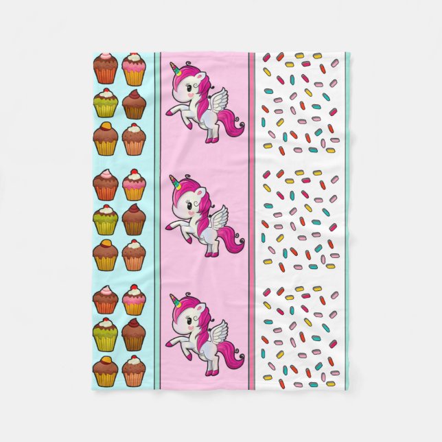 Einhorn, Cupcakes und Sprinkles Niedliche rosa Mäd Fleecedecke (Vorderseite)