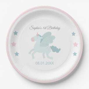 Einhorn Cute Pink Blau Danke Geburtstag Pappteller