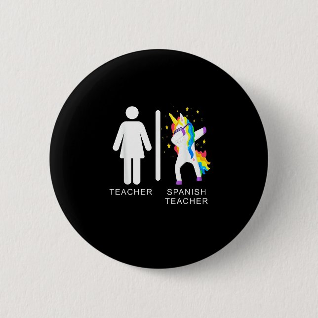 Einhorn Damen Spanischlehrer Dabbing lustiger Span Button (Vorderseite)