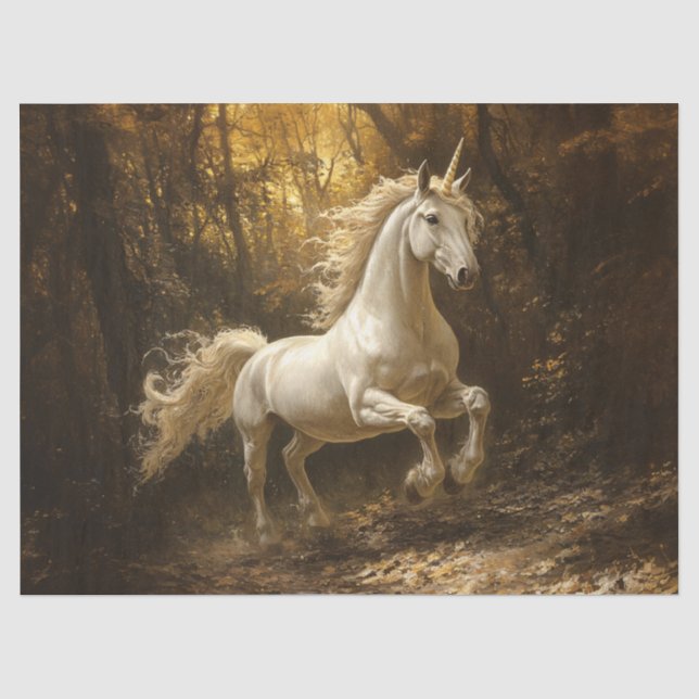 Einhorn, das durch die Waldmalerei läuft Seidenpapier (Vorderseite)