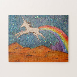 Einhorn, der einen Regenbogen in den Himmel färbt