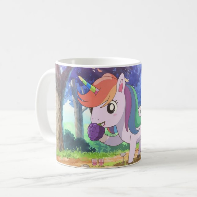 Einhorn, der Trauben im Wald isst Kaffeetasse (Vorderseite Links)