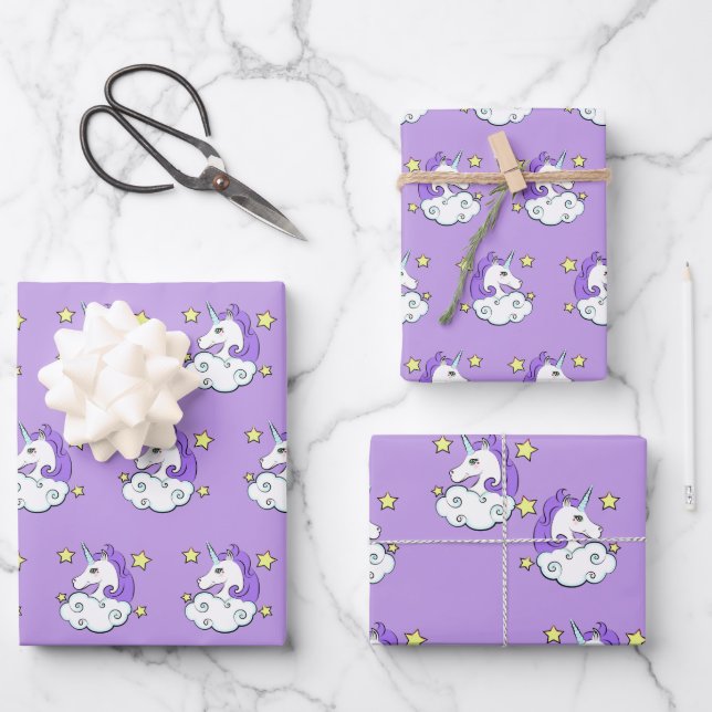 Einhorn-Design Geschenkpapier Set (Vorderseite)
