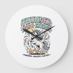 Einhorn-Donnerhorn-Energie-Retro-Stil-Produkt Gr Große Wanduhr
