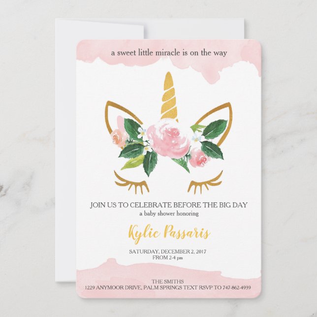 Einhorn-Dusche Einladung (Vorderseite)