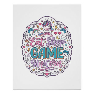 Einhorn Eat Schlafen Spiel Einhorn Verspielter Auf Poster