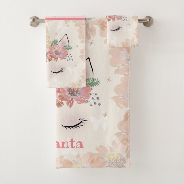 Einhorn, Einhorngesicht, personalisiert, mädchenha Badhandtuch Set (Insitu)