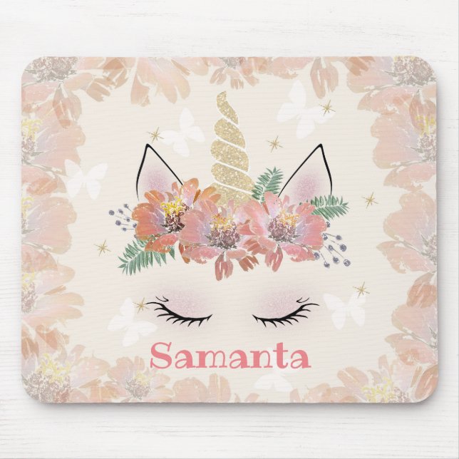Einhorn, Einhorngesicht, personalisiert, mädchenha Mousepad (Vorne)