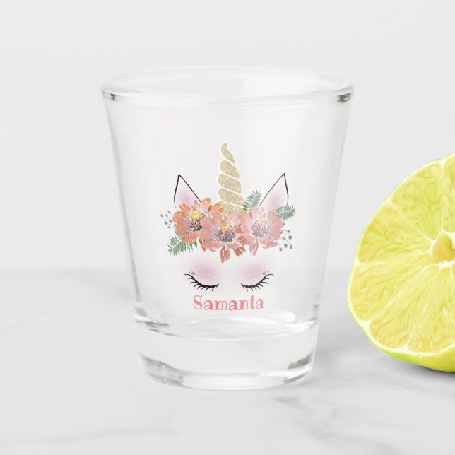 Einhorn, Einhorngesicht, personalisiert, mädchenha Schnapsglas (Vorderseite)