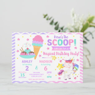 Einhorn & Eiscreme gemeinsame Geburtstagsfeier   S Einladung