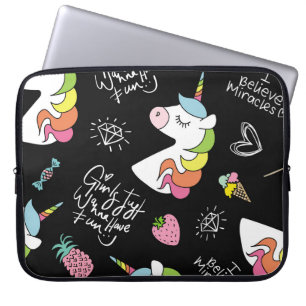 Einhorn, Erdbeere, Ananas, Zeichnungen von Eis Laptopschutzhülle