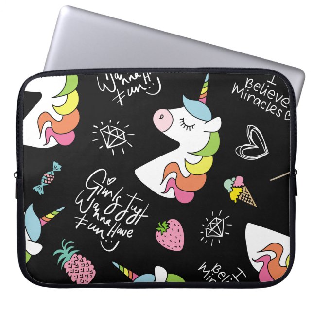 Einhorn, Erdbeere, Ananas, Zeichnungen von Eis Laptopschutzhülle (Vorderseite)