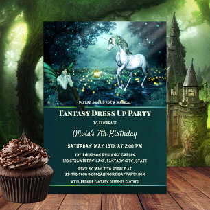 Einhorn Fantasy Dress Up Birthday Party Einladung