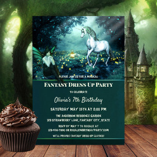 Einhorn Fantasy Dress Up Birthday Party Einladung