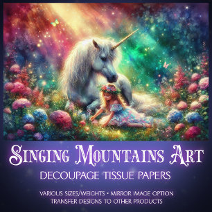 Einhorn-Fantasy-Mädchen Farbige Floral-Dekupage Seidenpapier