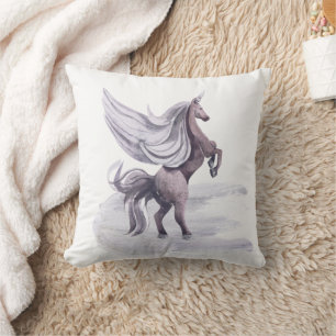 Einhorn Fantasy Purpur Magisches Wasserfarbenbil Kissen