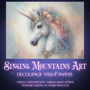 Einhorn-Fantasy-Regenbogen-Haar-Aquarell-Decoupage Seidenpapier