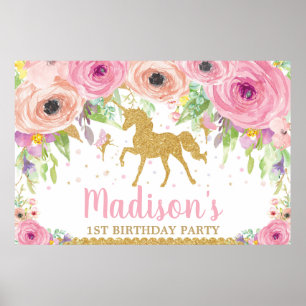 Einhorn-Fe-Birthstagsfeier Hintergrund Banner Mädc Poster
