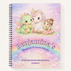 Einhorn Fee Drache Regenbogen Fantasy Mädchen Schu Notizbuch
