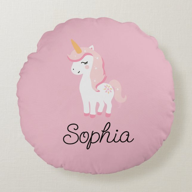 Einhorn, Fee, Magie - Individuelle Name Rundes Kissen (Vorderseite)