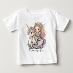 Einhorn-Feenkönigin-Regenbogenfarben Personalisier Baby T-shirt