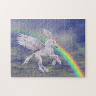 Einhorn fliegt über Regenbogen-Fantasy-Pferd 