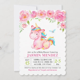 Einhorn Floral Rosa Mädchen Baby Shower Sprinkle Einladung