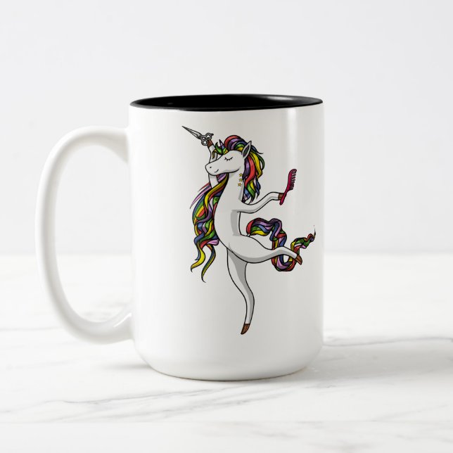 Einhorn-Friseurhairstylist-magische Mode Zweifarbige Tasse (Links)